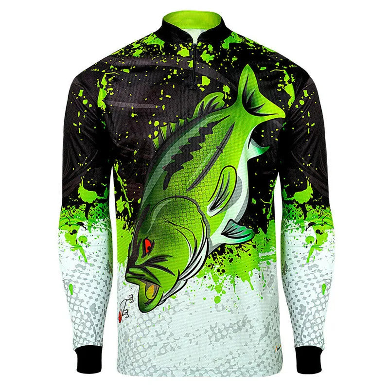 Camisa Masculina de Pesca com Zíper e Proteção UV