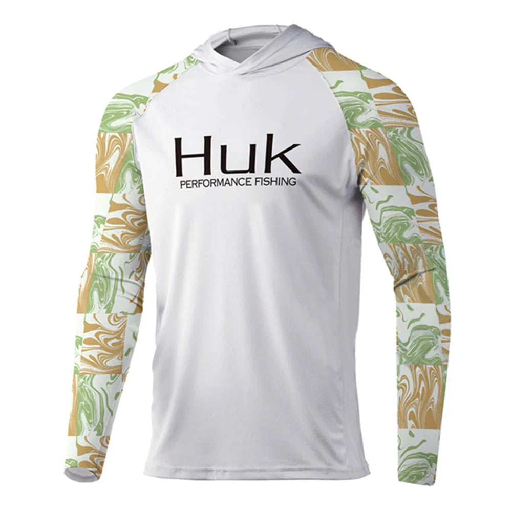 HUK-Camisa Masculina de Pesca com Capuz Manga Longa, Vestuário de Pesca, Roupa Exterior, Proteção UV, 50 Vestuário