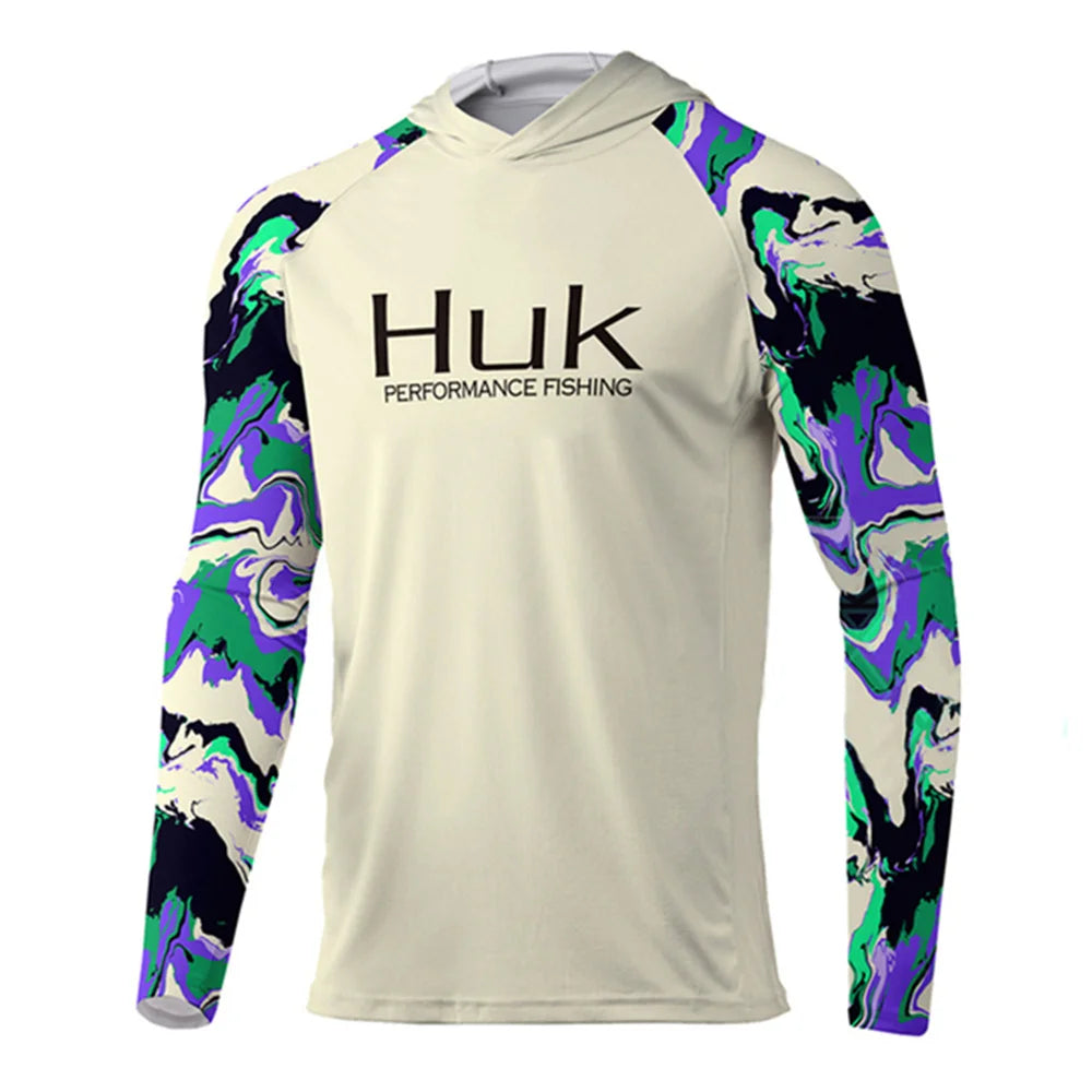 HUK-Camisa Masculina de Pesca com Capuz Manga Longa, Vestuário de Pesca, Roupa Exterior, Proteção UV, 50 Vestuário