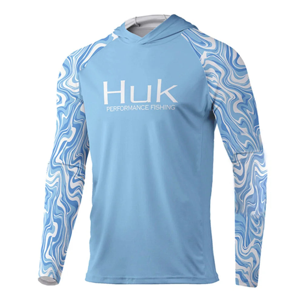 HUK-Camisa Masculina de Pesca com Capuz Manga Longa, Vestuário de Pesca, Roupa Exterior, Proteção UV, 50 Vestuário