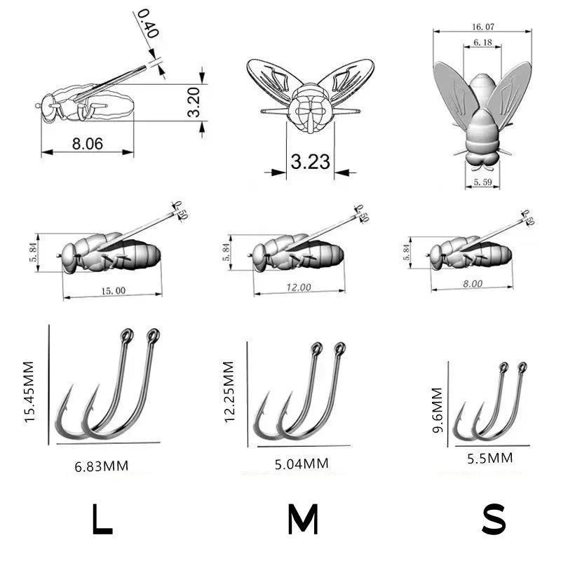 Isca de Pesca com Mosca Biônica 20 pçs