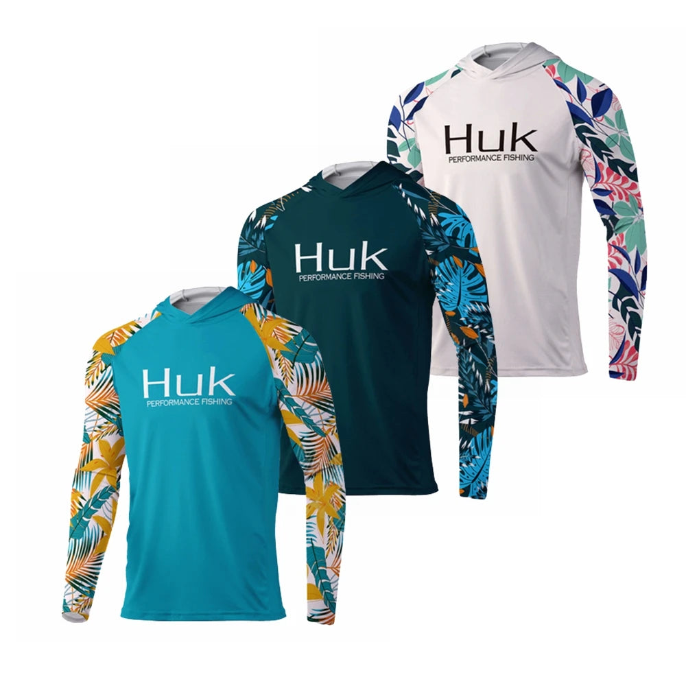 HUK-Camisa Masculina de Pesca com Capuz Manga Longa, Vestuário de Pesca, Roupa Exterior, Proteção UV, 50 Vestuário