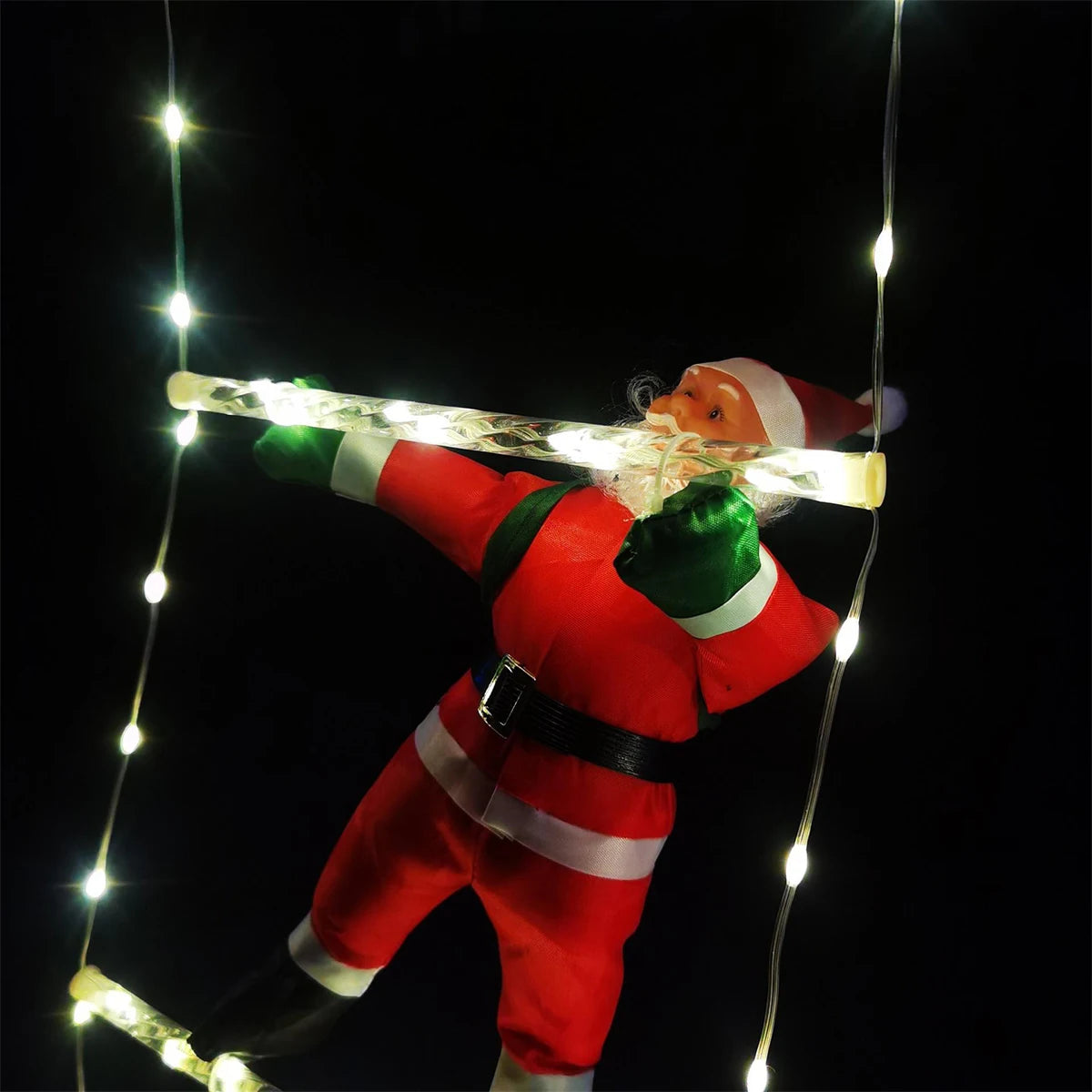 Papai Noel Escada de Escalada com Luz Quente