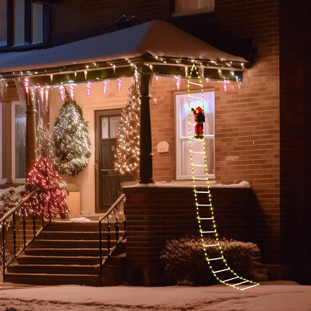 Papai Noel Escada de Escalada com Luz Quente