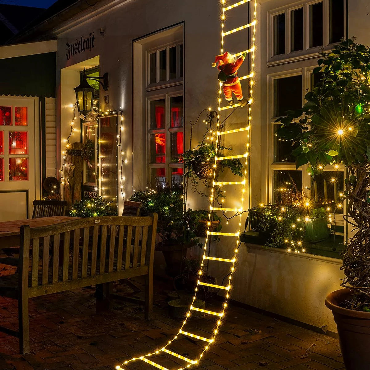 Papai Noel Escada de Escalada com Luz Quente