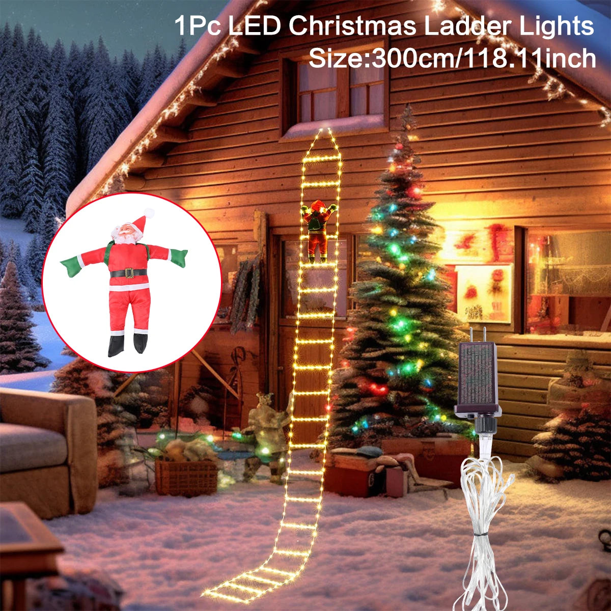 Papai Noel Escada de Escalada com Luz Quente