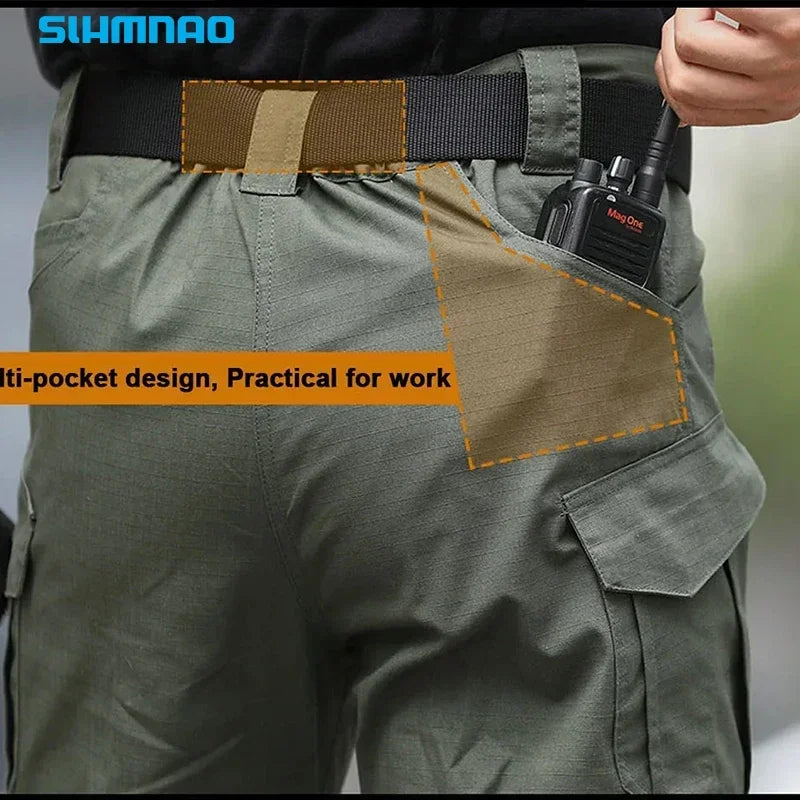 Impermeável Tactical pesca calças, montanhismo formação roupas, multi bolso caça calças, primavera e verão