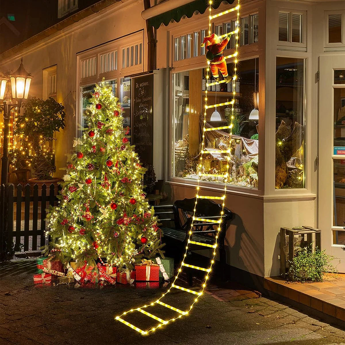 Papai Noel Escada de Escalada com Luz Quente