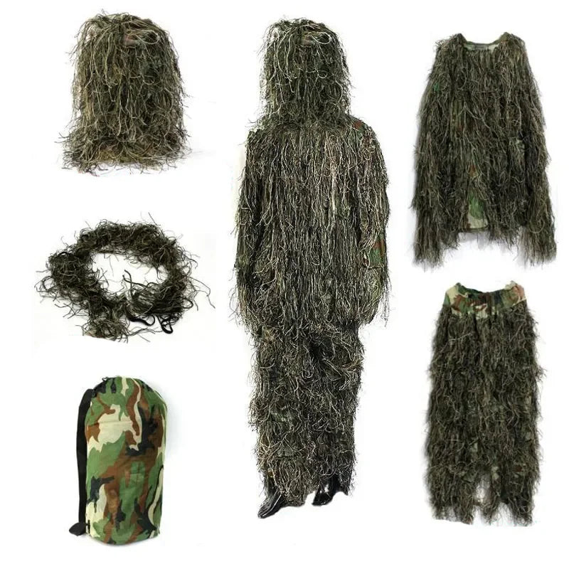 Conjunto Camuflagem de Grama Murcha 3D Ghillie – A Camuflagem Perfeita para Caçadores