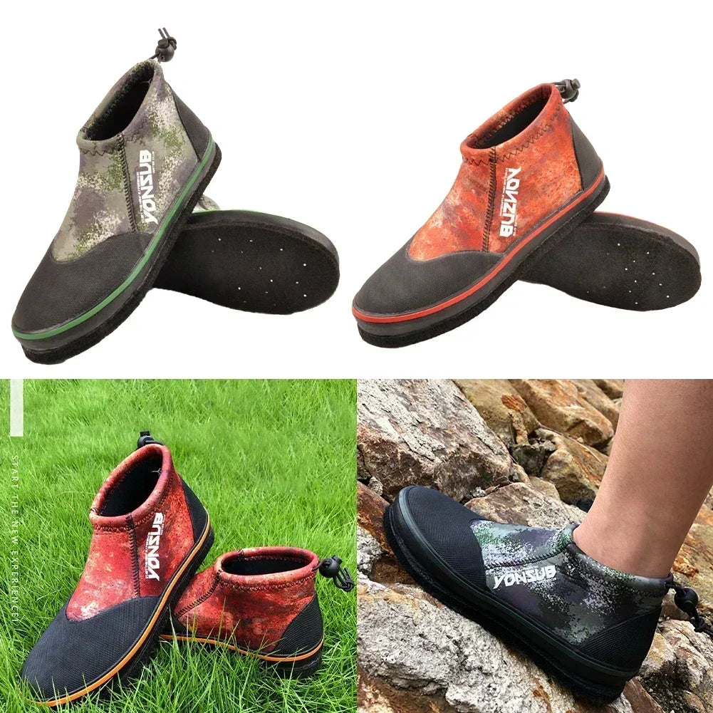 2 pçs sapatos 5mm neoprene auto-bloqueio sapatos de pesca em rocha das mulheres dos homens botas de pesca de caça baixo-top sapatos de pesca de sola de feltro peças