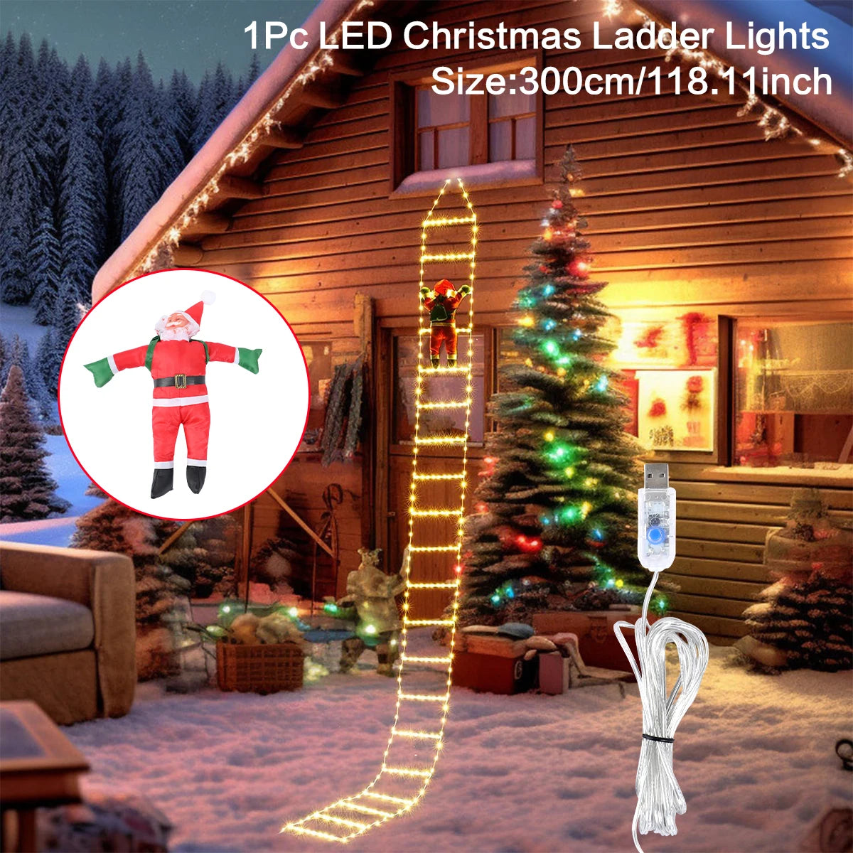 Papai Noel Escada de Escalada com Luz Quente