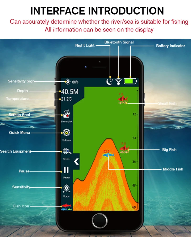 Localizador de Peixes Sem Fio Bluetooth Inteligente Erchang XA02
