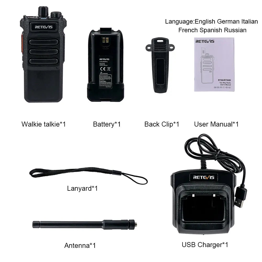 Rádio Comunicador Retevis Walkie Talkie de Longo Alcance RT86 10W